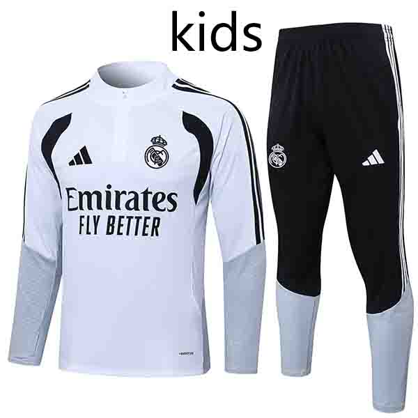 Real madrid kids tracksuit children white training kit 2026-2027
