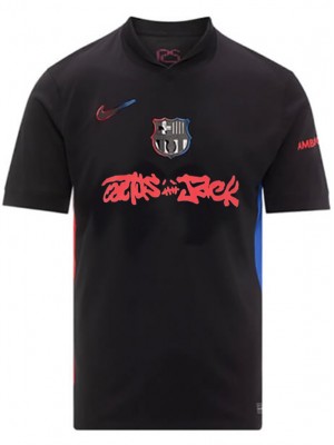 Barcelona travis scott maillot extérieur de uniforme de football pour adulte noir et rouge kit de football haut de sport 2024-2025