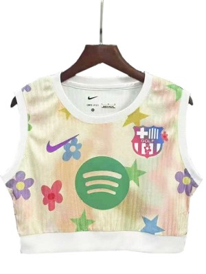 Barcelona gilet de yoga pour femmes maillot de football uniforme blanc et vert vêtements de sport pour dames haut court de football pour filles 2025-2026