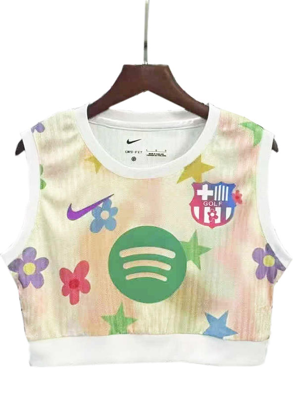 Barcelona gilet de yoga pour femmes maillot de football uniforme blanc et vert vêtements de sport pour dames haut court de football pour filles 2025-2026