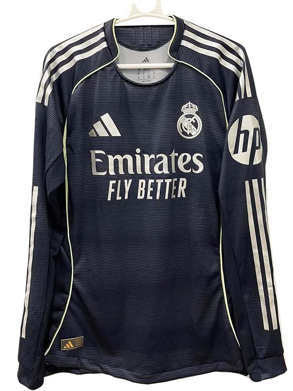 Real madrid maillot de football à manches longues extérieur pour homme deuxième tenue de sport haut 2025-2026