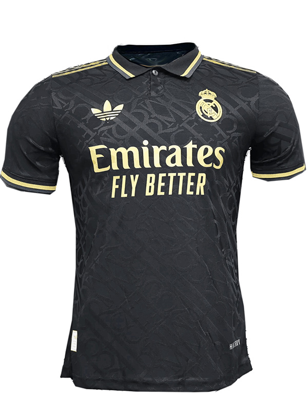 Real madrid maillot de joueur en or noir uniforme de football limité kit de football de vêtements de sport pour hommes haut chemise 2024-2025