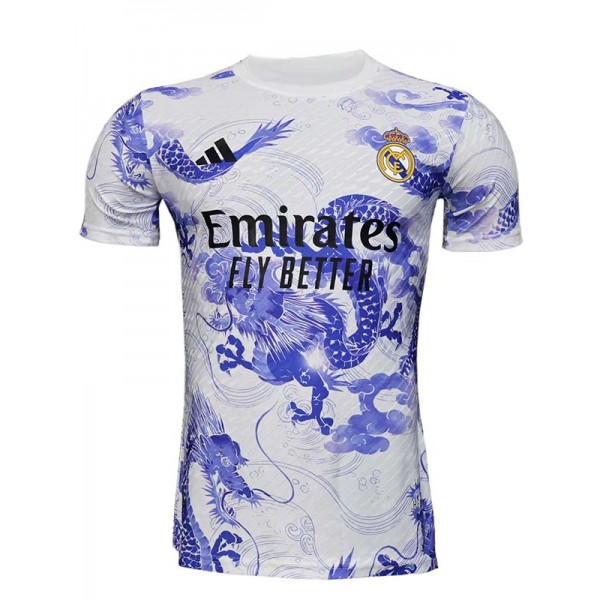 Real madrid maillot de joueur dragon bleu uniforme d'entraînement blanc spécial pour adulte vêtements de sport de football pour hommes hauts de football chemise de sport 2025-2026