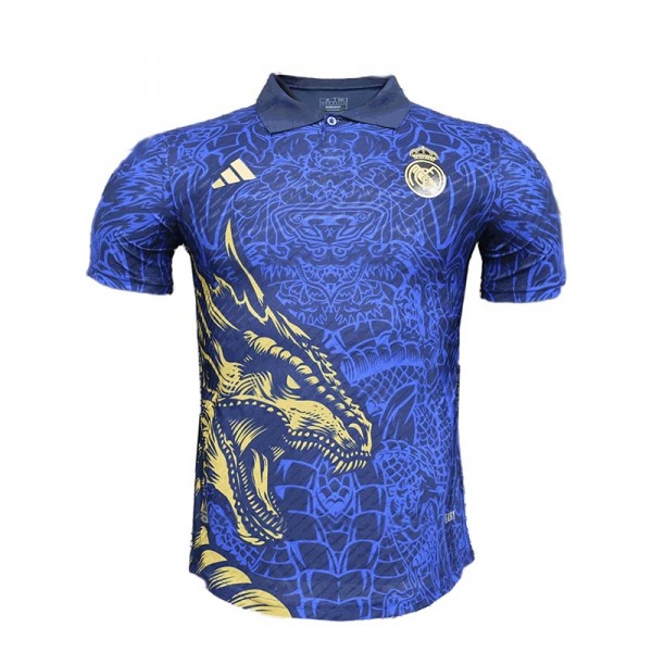 Real madrid maillot de foot version dragon bleu uniforme version joueur édition spéciale haut du maillot de football homme maillot de sport 2024-2025