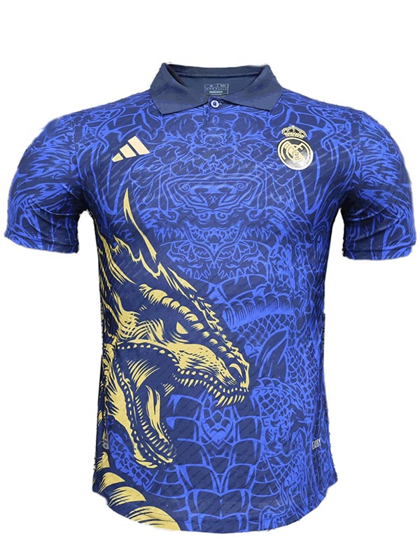 Real madrid maillot de foot version dragon bleu uniforme version joueur édition spéciale haut du maillot de football homme maillot de sport 2024-2025