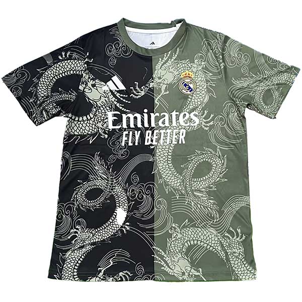 Real madrid maillot de football dragon noir et vert uniforme d'entraînement pour hommes vêtements de sport haut de football chemise de sport 2025-2026