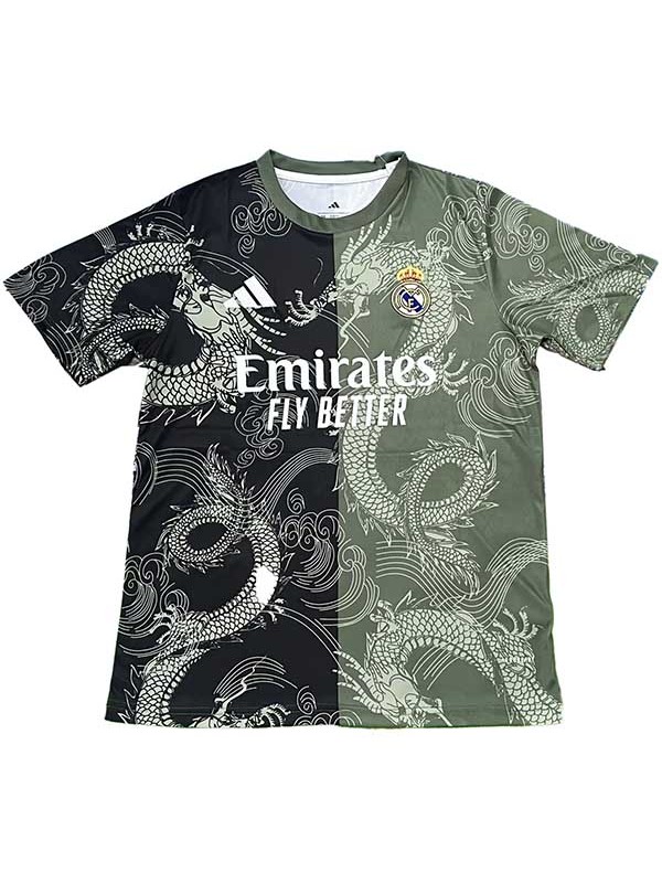 Real madrid maillot de football dragon noir et vert uniforme d'entraînement pour hommes vêtements de sport haut de football chemise de sport 2025-2026