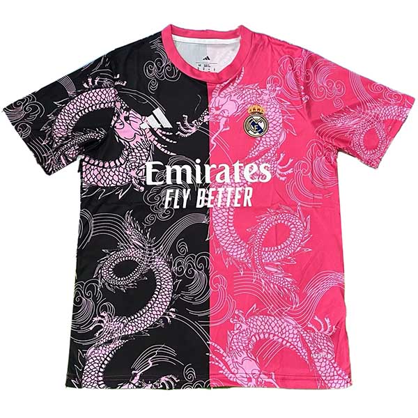 Real madrid maillot de football dragon noir et rose pour homme tenue d'entraînement haut de sport 2025-2026
