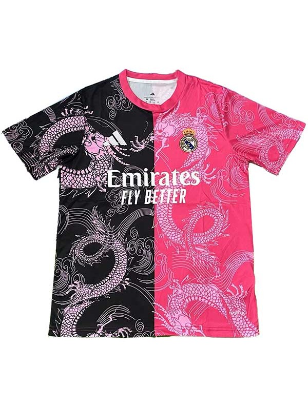 Real madrid maillot de football dragon noir et rose pour homme tenue d'entraînement haut de sport 2025-2026