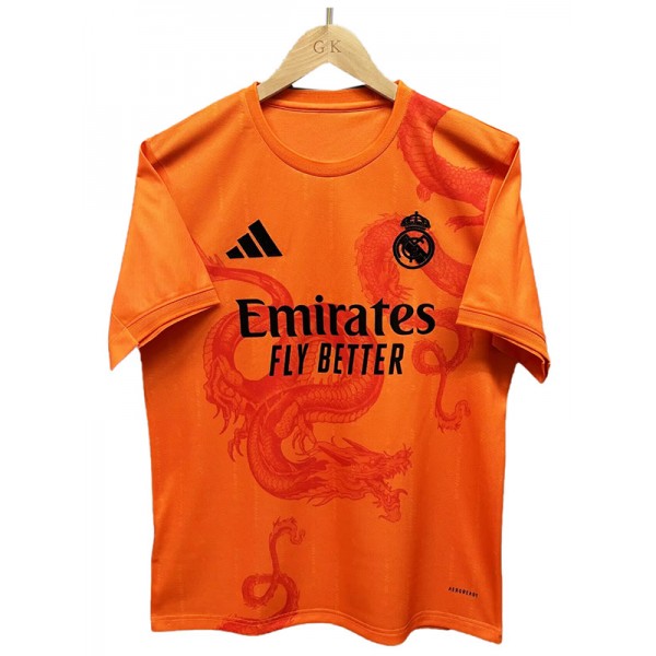 Real madrid maillot de dragon uniforme de football version spéciale maillot haut de sport kit de football orange homme 2024-2025