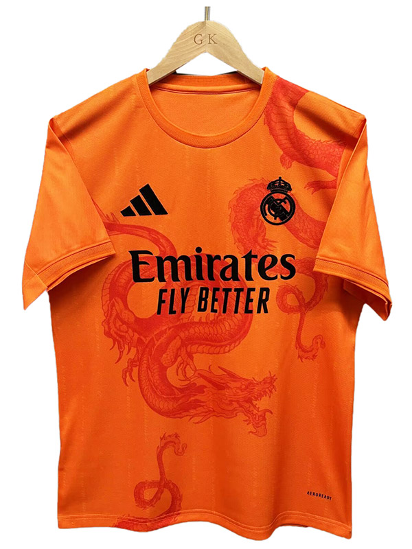 Real madrid maillot de dragon uniforme de football version spéciale maillot haut de sport kit de football orange homme 2024-2025