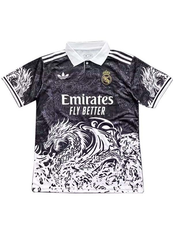 Real Madrid maillot polo dragon du noir uniforme d'entraînement vêtements de sport de football pour hommes hauts de sport 2025-2026