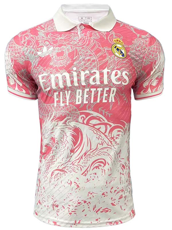 Real madrid polo dragon uniforme d'entraînement rose et blanc vêtements de sport de football pour homme 2025-2026