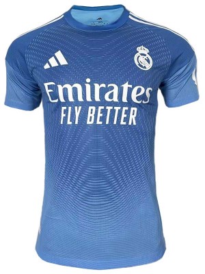 Real madrid maillot de gardien de but bleu uniforme de football pour adulte vêtements de sport pour hommes chemise de sport 2025-2026