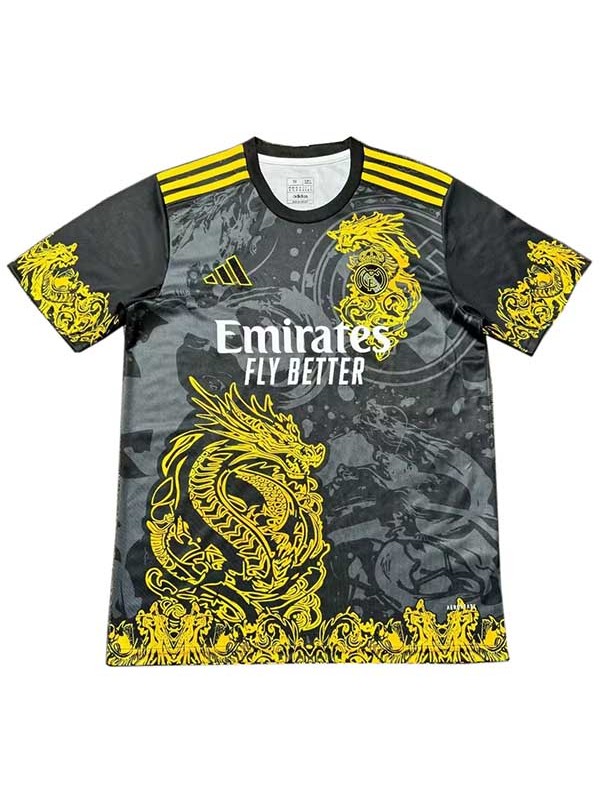 Real madrid maillot de football version dragon d'or édition spéciale uniforme gris kit de football pour hommes hauts chemise de sport 2024-2025