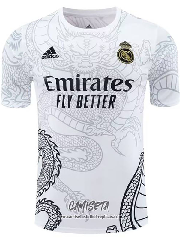 Real madrid maillot de football blanc pour adulte version joueur uniforme de football spécial dragon pour hommes hauts vêtements de sport 2024-2025