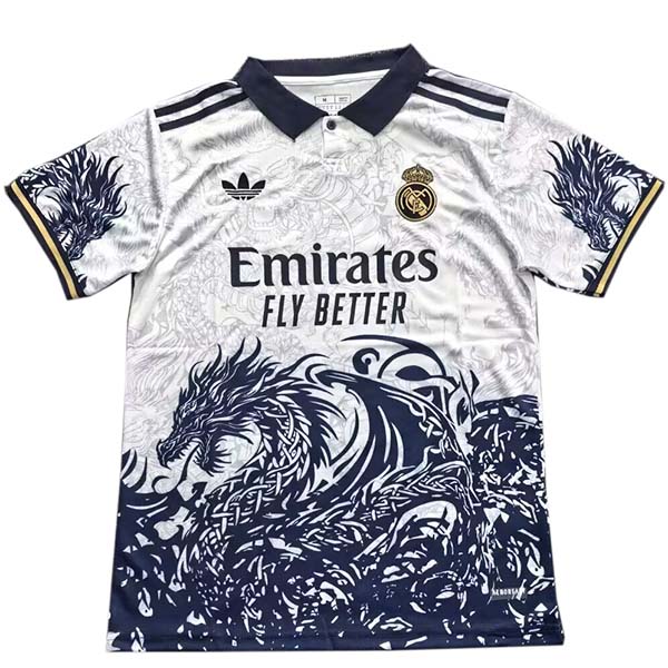 Real madrid dragon polo maillot tenue d'entraînement tenue de sport de football homme blanc bleu hauts de football 2025-2026