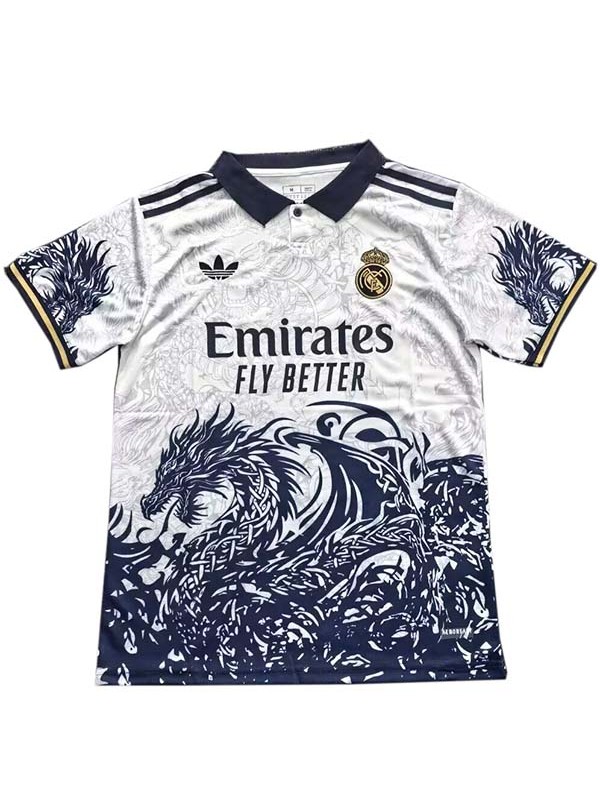 Real madrid dragon polo maillot tenue d'entraînement tenue de sport de football homme blanc bleu hauts de football 2025-2026