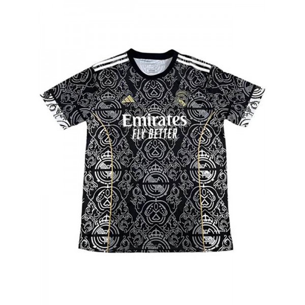 Real madrid maillot de football pré-match logo uniforme hommes noir vêtements de sport kit de football haut chemise 2024-2025