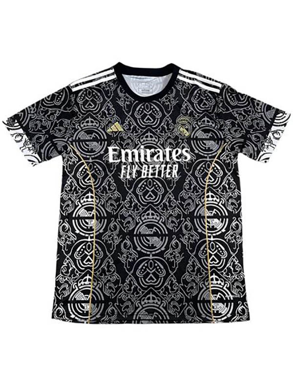 Real madrid maillot de football pré-match logo uniforme hommes noir vêtements de sport kit de football haut chemise 2024-2025