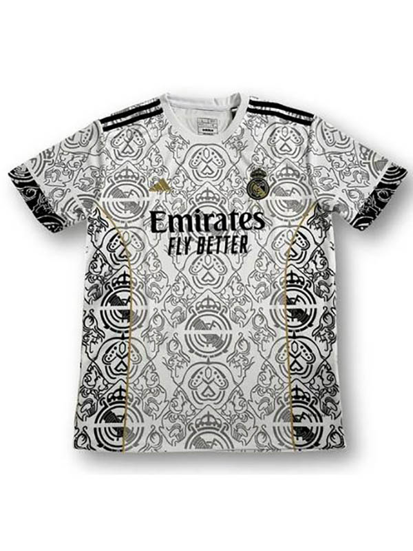 Real madrid maillot de football d'avant-match logo uniforme de football vêtements de sport blancs pour hommes kit de football haut chemise 2024-2025