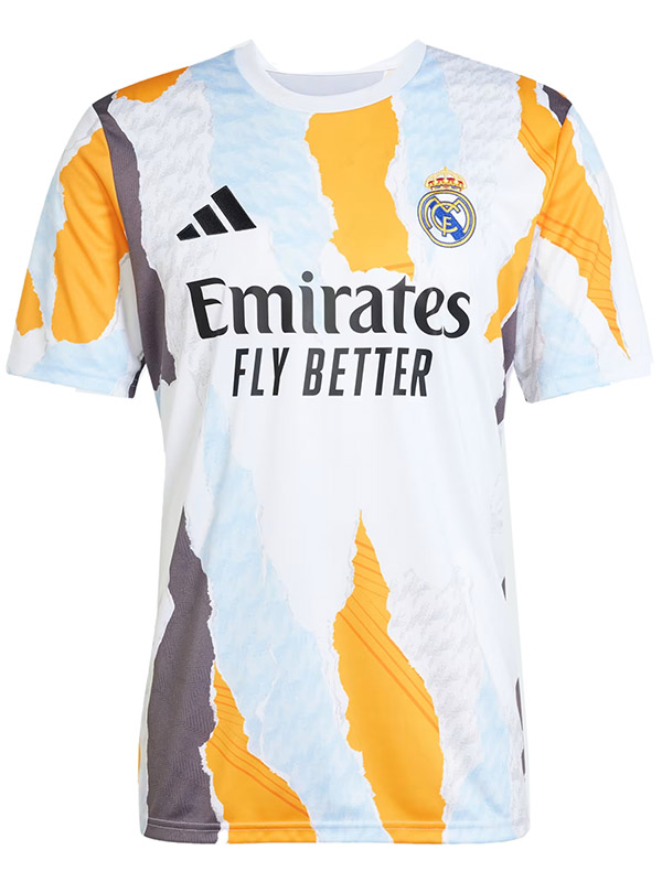 Real madrid maillot de football d'avant-match blanc jaune uniforme de football vêtements de sport pour hommes kit de football haut chemise 2024-2025