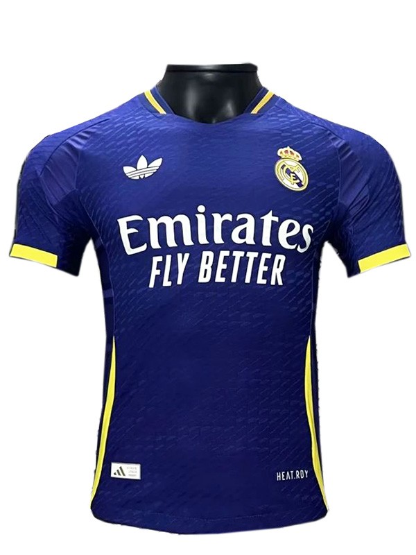 Real madrid maillot de football bleu version spéciale joueur uniforme vêtements de sport pour hommes kit de football haut chemise 2024-2025