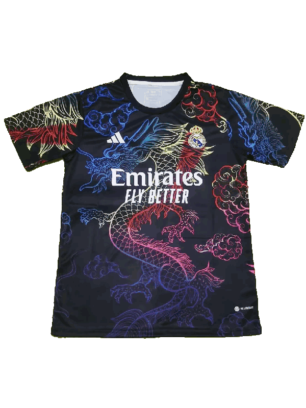 Real madrid maillot version spéciale uniforme de football dragon noir adulte ensemble de football couleur homme hauts maillot de sport 2024-2025