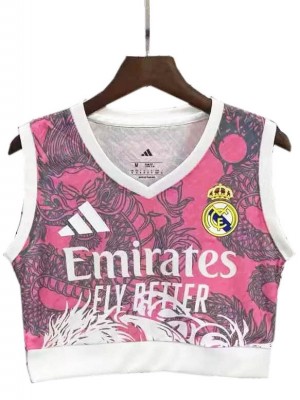 Real madrid gilet de yoga dragon rose pour femmes maillot de football uniforme féminin vêtements de sport pour dames haut court de football pour filles 2025-2026