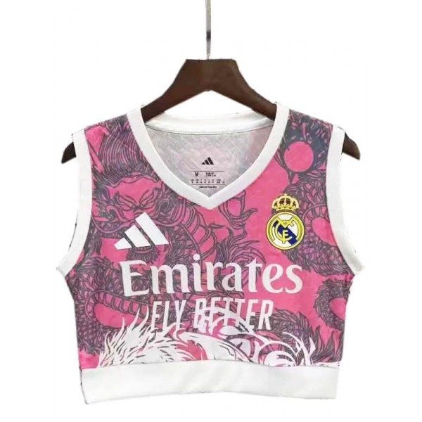 Real madrid gilet de yoga dragon rose pour femmes maillot de football uniforme féminin vêtements de sport pour dames haut court de football pour filles 2025-2026