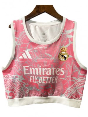 Real madrid gilet de yoga rose pour femmes maillot de football uniforme féminin vêtements de sport pour dames haut court de football pour filles, 2025-2026
