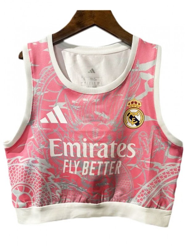 Real madrid gilet de yoga rose pour femmes maillot de football uniforme féminin vêtements de sport pour dames haut court de football pour filles, 2025-2026