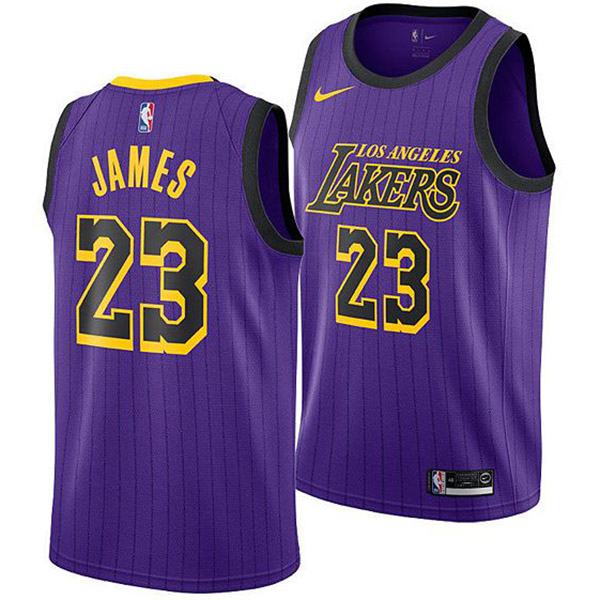 Men's Los Angeles Lakers 23 LeBron James Basketball City Swingman Jersey Purple 2019