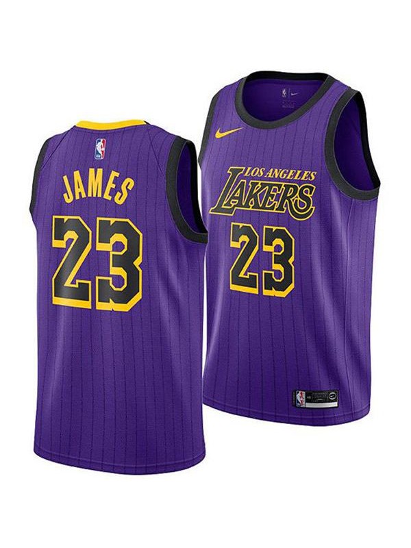 Men's Los Angeles Lakers 23 LeBron James Basketball City Swingman Jersey Purple 2019