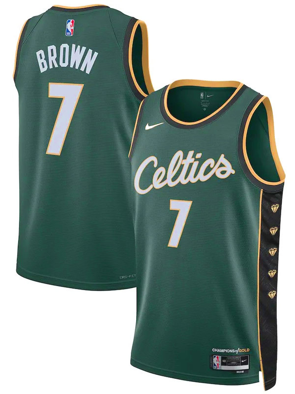 Boston Celtics 7 Jaylen Brown maillot vert ville uniforme de basket-ball swingman kit édition limitée 2023