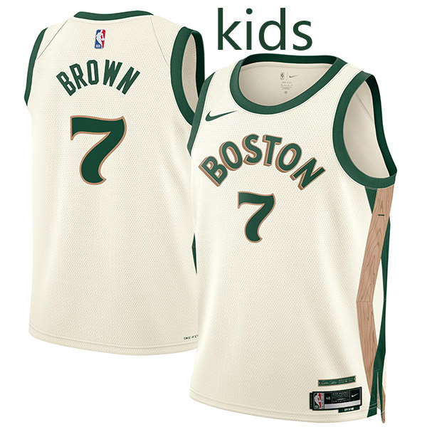 Boston Celtics Jaylen Brown 7 kids city edition swingman jersey youth white green  uniform children basketball limited vest