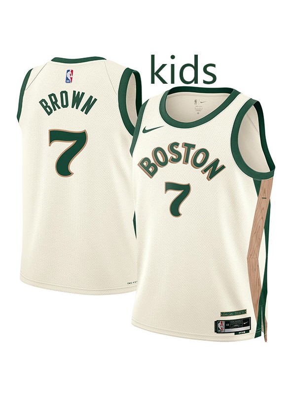 Boston Celtics Jaylen Brown 7 kids city edition swingman jersey youth white green  uniform children basketball limited vest