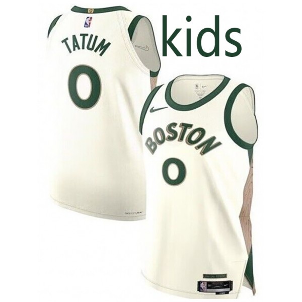 Boston Celtics Jayson Tatum 0 kids city edition swingman jersey youth white green uniform children basketball limited vest