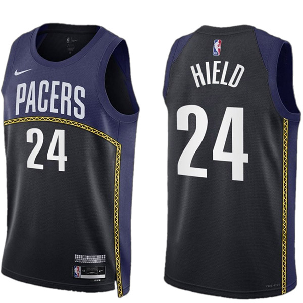 Indiana Pacers maillot 24# Buddy Hield city edition noir uniforme de basket swingman marine chemise édition limitée 2023