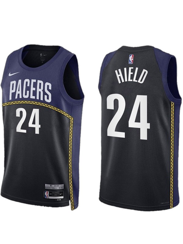 Indiana Pacers maillot 24# Buddy Hield city edition noir uniforme de basket swingman marine chemise édition limitée 2023