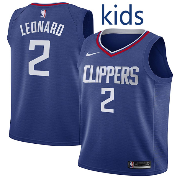 Los Angeles Clippers Kawhi Leonard 2 kids city edition swingman jersey youth navy uniform children basketball limited vest