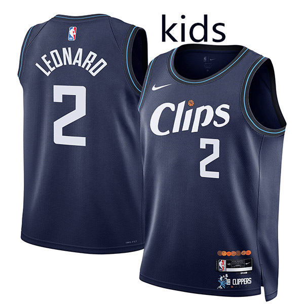 Los Angeles Clippers Kawhi Leonard 2 kids city edition swingman jersey youth uniform children black basketball limited vest