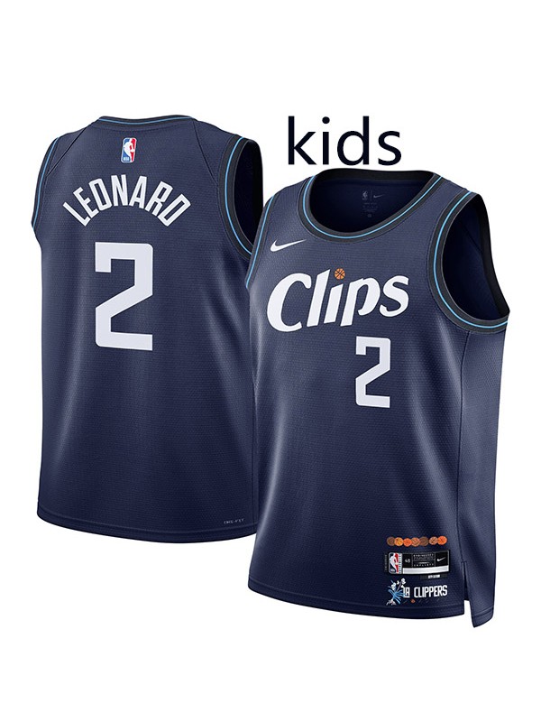 Los Angeles Clippers Kawhi Leonard 2 kids city edition swingman jersey youth uniform children black basketball limited vest