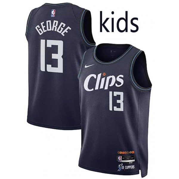 Los Angeles Clippers Paul George 13 kids city edition swingman jersey youth uniform children black basketball limited vest