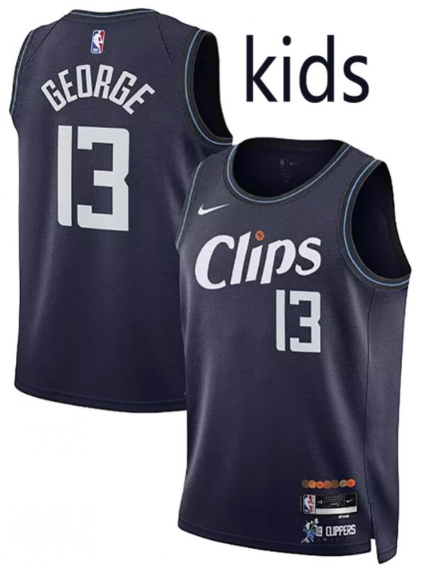 Los Angeles Clippers Paul George 13 kids city edition swingman jersey youth uniform children black basketball limited vest