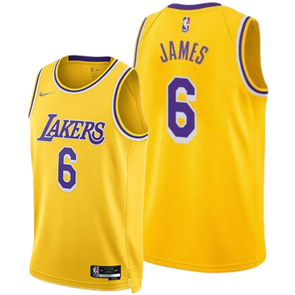 Los Angeles Lakers 6 maillot LeBron James le kit de swingman uniforme de basket-ball de la ville chemise d'icône d'or en édition limitée 2022