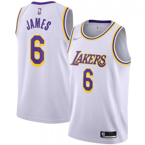 Los Angeles Lakers 6 maillot LeBron James le kit swingman uniforme de basket-ball de la ville édition limitée chemise icône blanche 2022