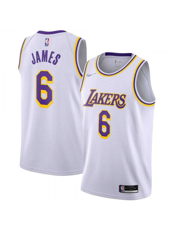 Los Angeles Lakers 6 maillot LeBron James le kit swingman uniforme de basket-ball de la ville édition limitée chemise icône blanche 2022