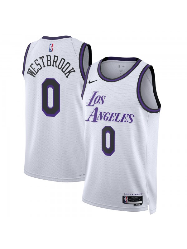 Los Angeles Lakers edition swingman jersey 0# Russell Westbrook uniform men's basketball kit limited white blue shirt 2022-2023