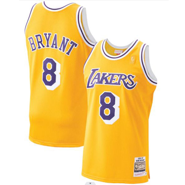 Los Angeles Lakers jersey Kobe Bryant 8# Mitchell 75th Hardwood swingman retro uniform gold kit 1996-1997